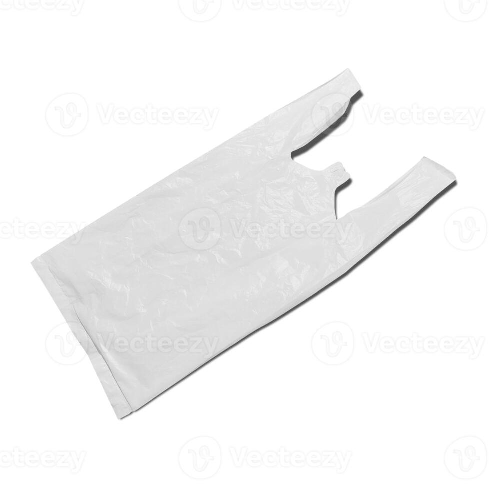close up of a used white plastic bag on white background photo