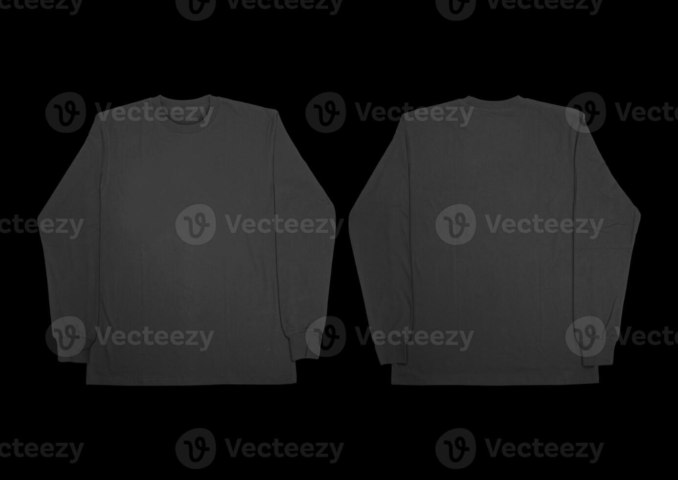 Blank black long sleeve t shirt front and back mockup, isolated on clean background with clipping path. Long sleeve flatlay Template for design and print. photo