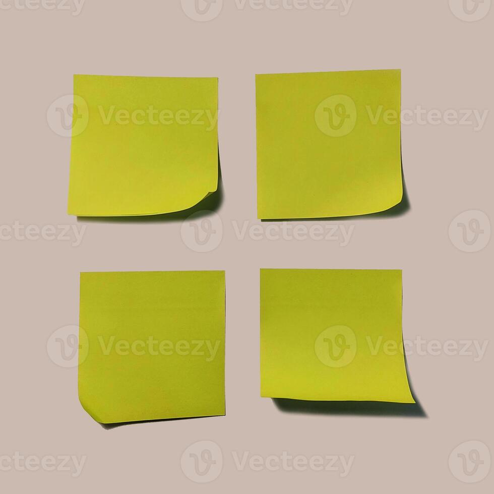 Yellow Blank Memo Sticky Notes Paper with shadow isolated on white background with clipping path. Simple Square Geometry form. photo