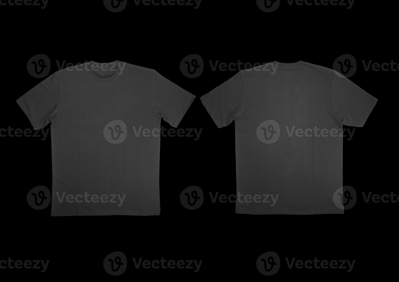 Blank t-shirt black template front and back view on clean background. Short Sleeve mock-up photo