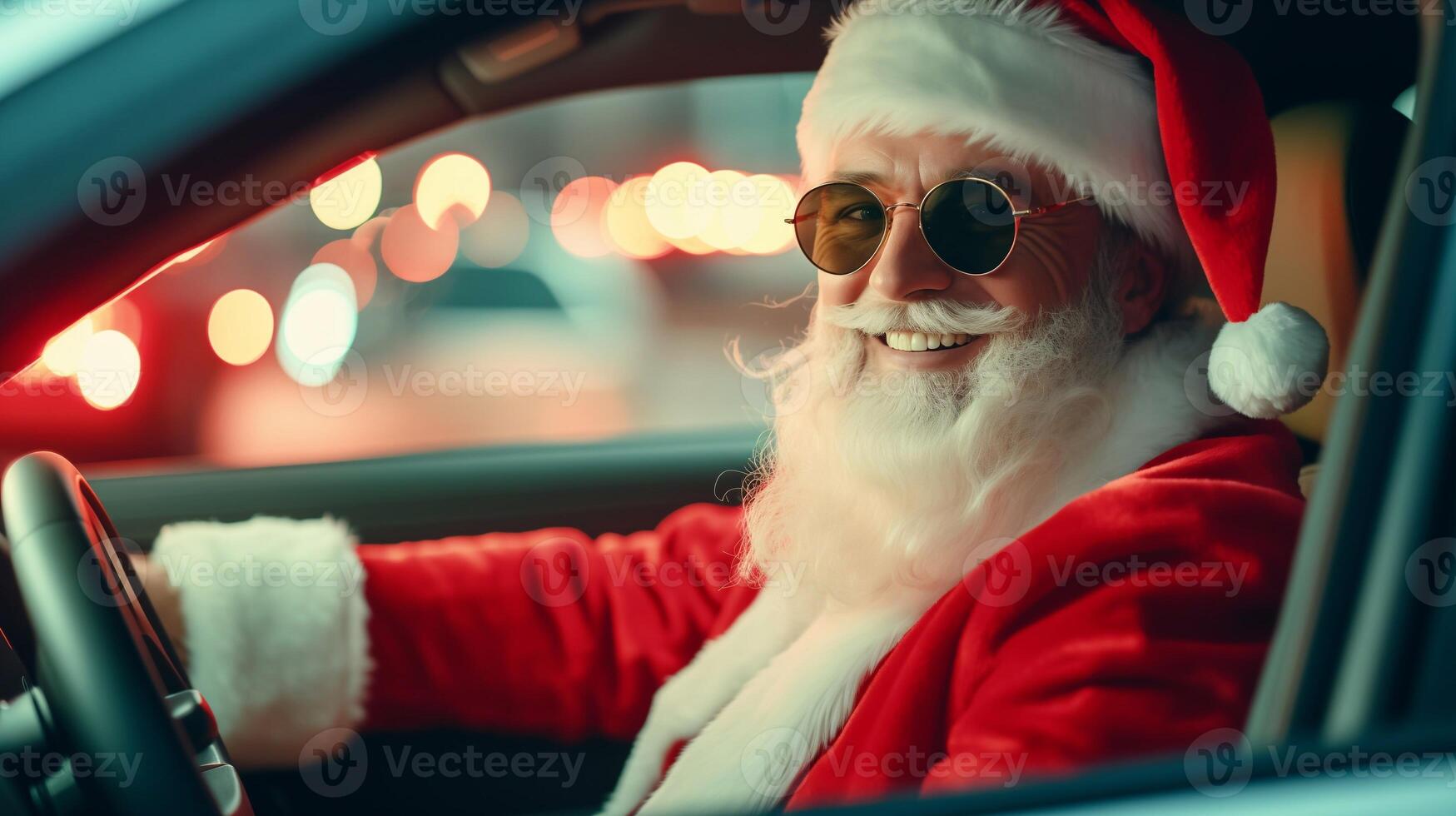 Santa claus driving a car photo
