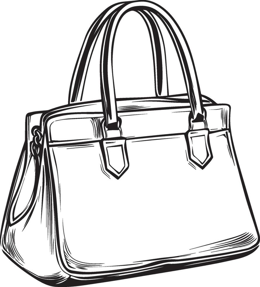 Woman's fashion bag clean simple outline black vector