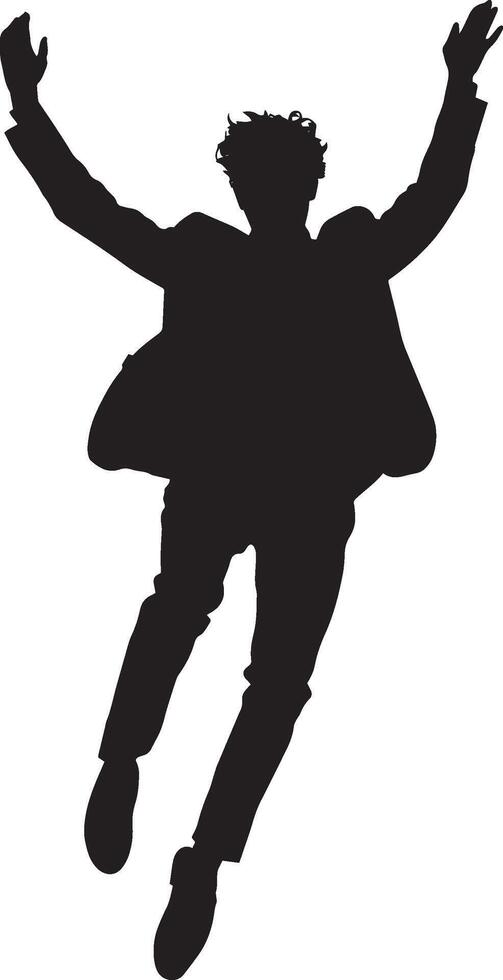 Happy business man dancing or jumping full length silhouette black vector