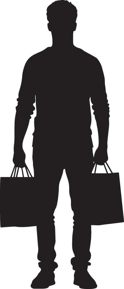Young man holding grocery shopping bag full length silhouette black vector