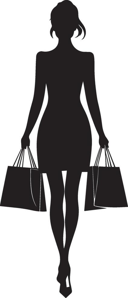 Happy businesswoman holding shopping bags full length silhouette black vector