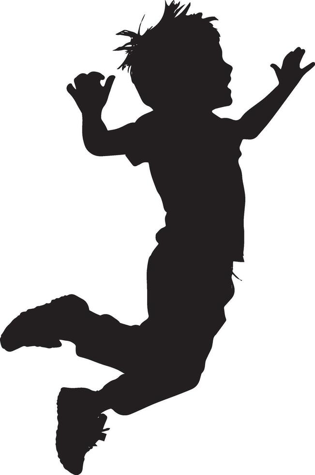 Little boy jumping full length silhouette black vector