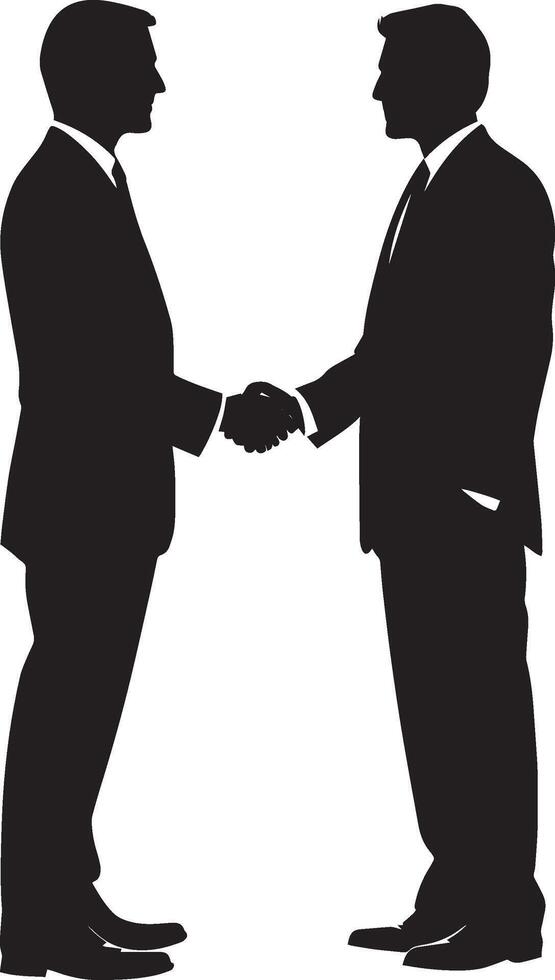 Businessman and businessman shaking hand full length silhouette black vector