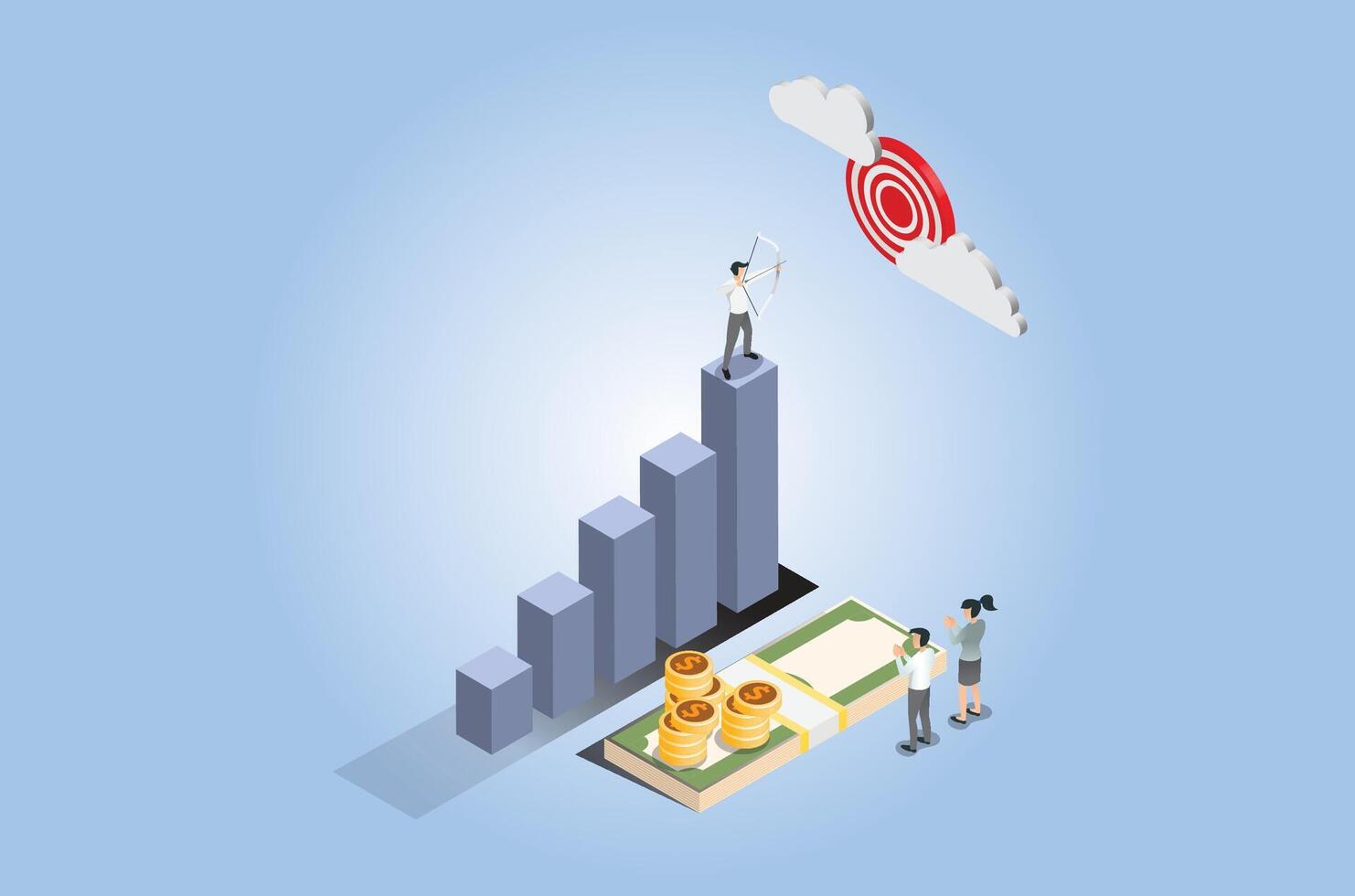 Isometric goal and target achievement concept. Hope to success in business, Suitable for Diagrams, Infographics, Book Illustration, Game Asset, And Other Graphic Related Assets vector