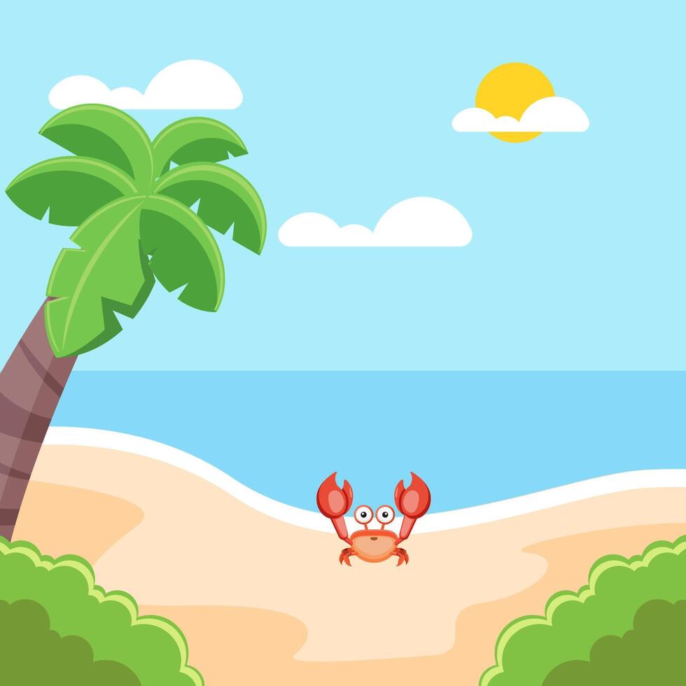 Flat illustration summer beach seasion with crab vector