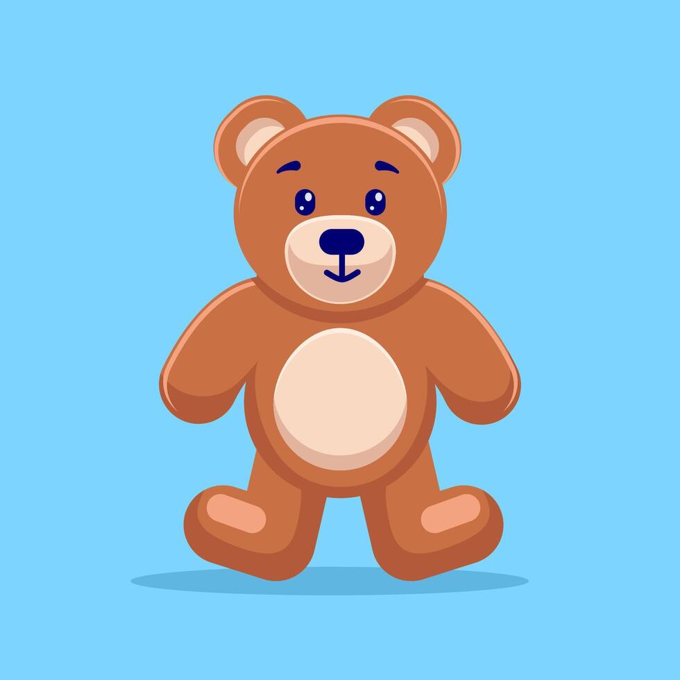 Flat illustration brown bear doll with cute face vector