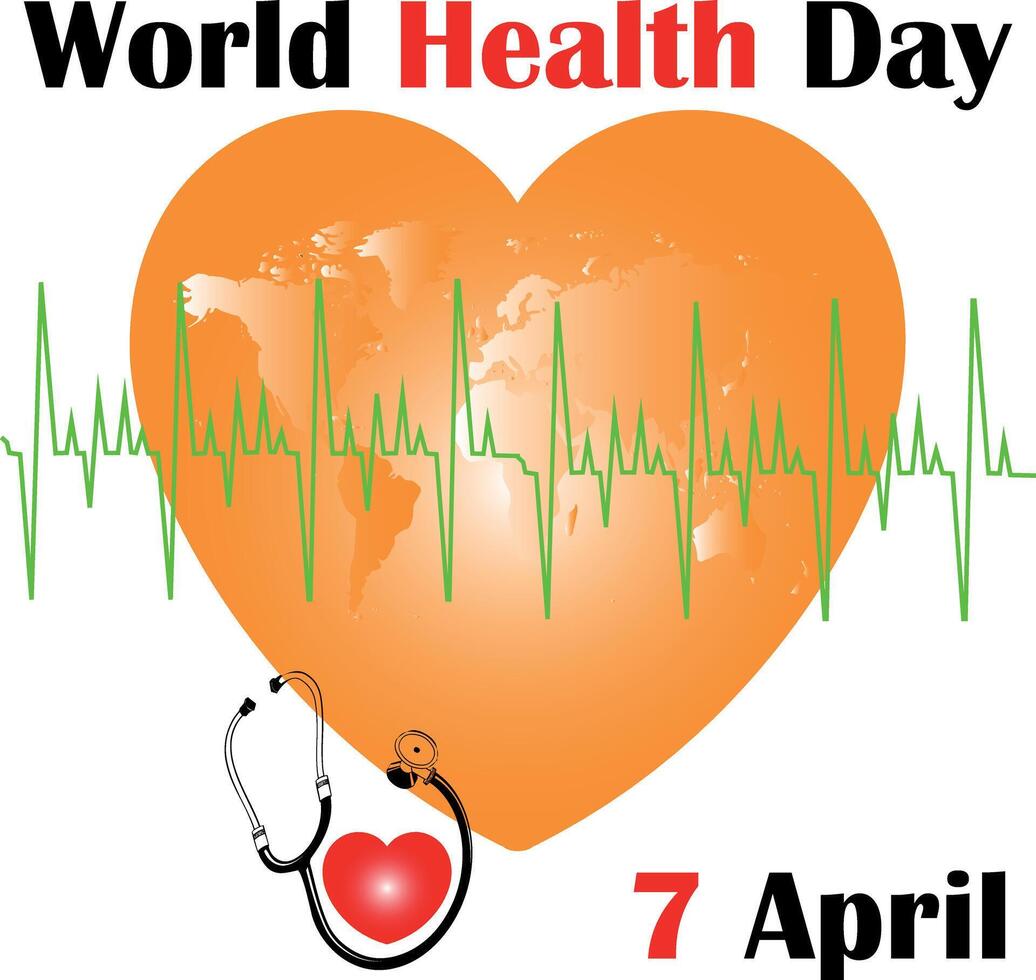 World Health Day with orange Heart Beat Map and Stethscope vector