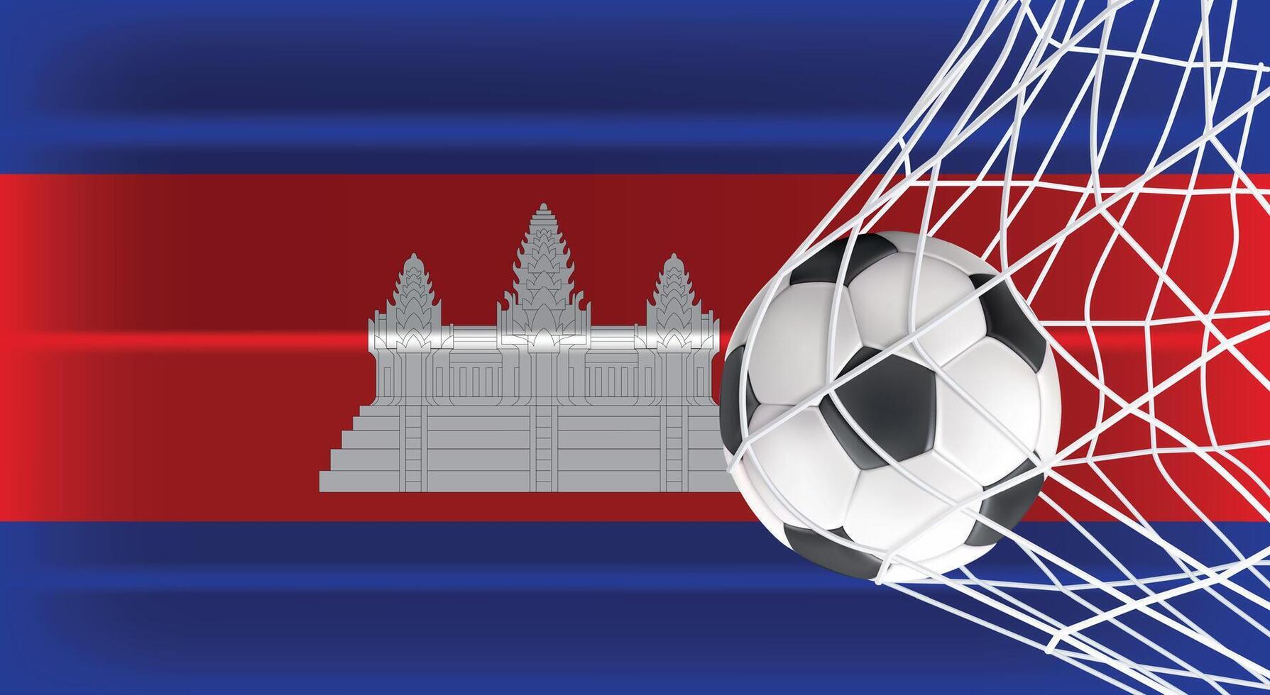 Soccer Football ball in Goal Net Isolated on Cambodia Shaded Flag, Sports Accessory Equipment for Playing Game, Championship vector