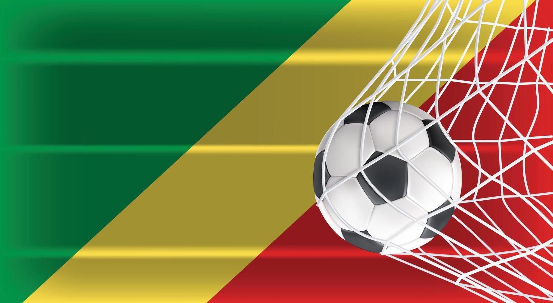 Soccer or Football ball in Goal Net Isolated on Congo Shaded Flag, Sports Accessory Equipment for Playing Game, Championship vector
