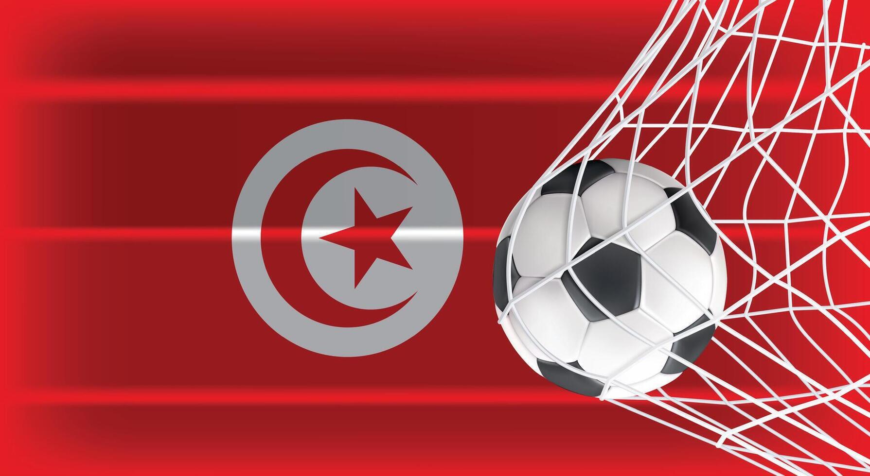 Soccer or Football ball in Goal Net Isolated on Tunisia Shaded Flag, Sports Accessory Equipment for Playing Game, Championship vector