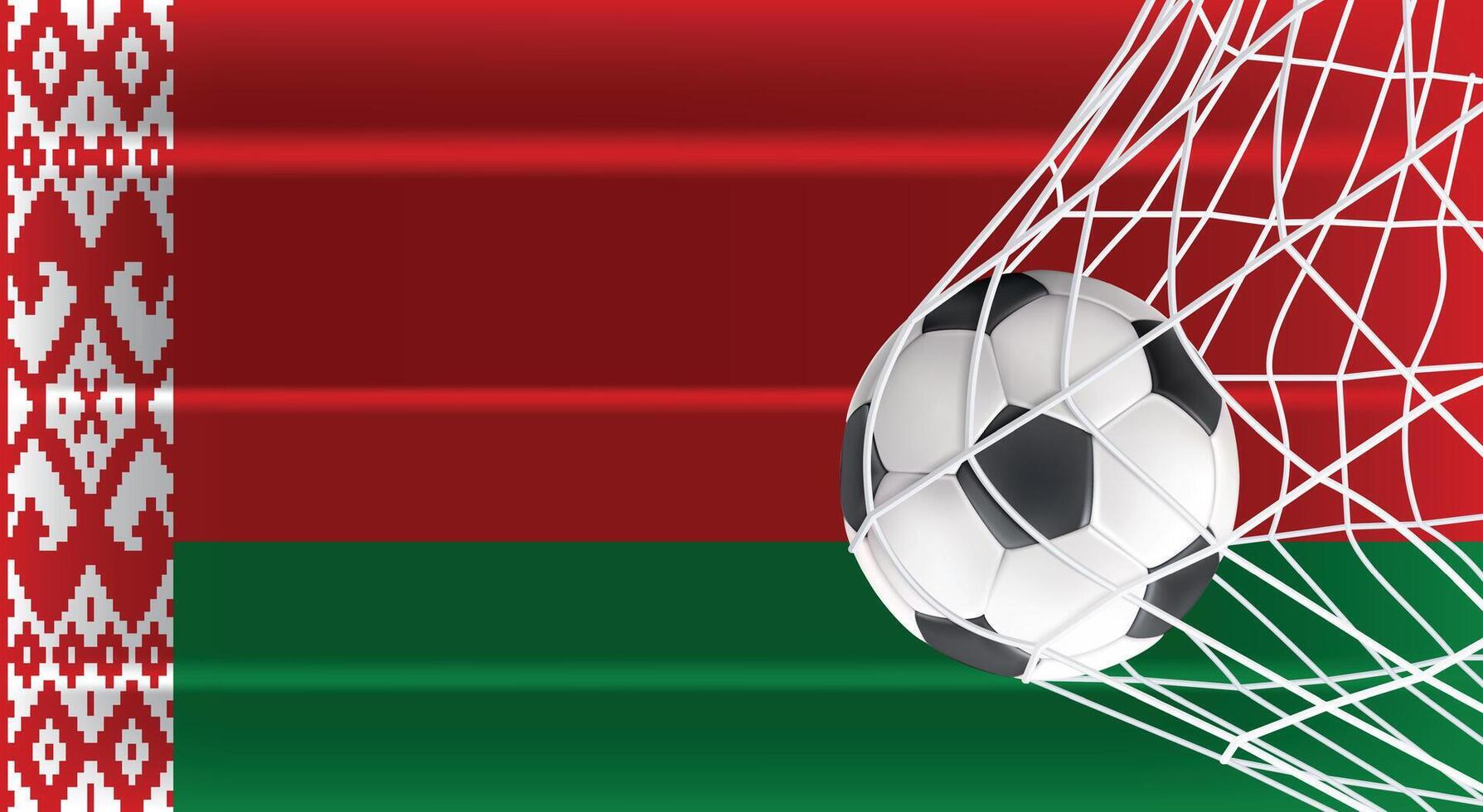 Soccer Football ball in Goal Net Isolated on Belarus Shaded Flag, Sports Accessory Equipment for Playing Game, Championship vector