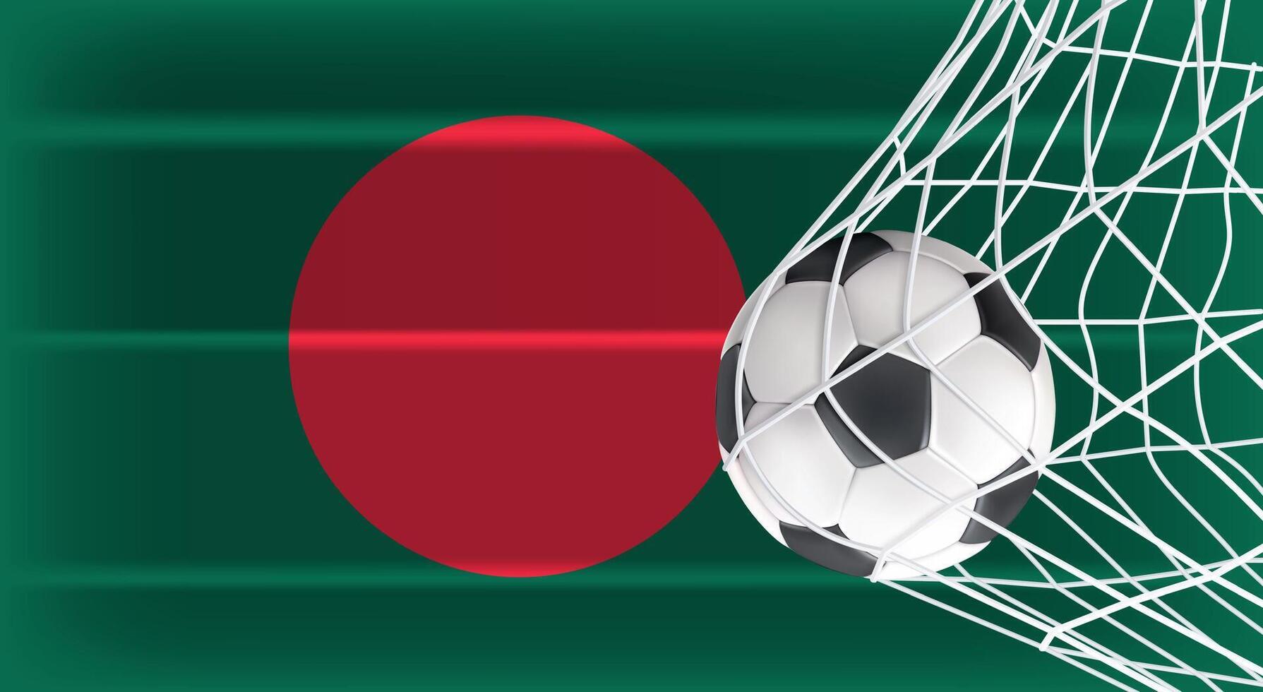 Soccer or Football ball in Goal Net Isolated on Bangladesh Shaded Flag, Sports Accessory Equipment for Playing Game, Championship vector