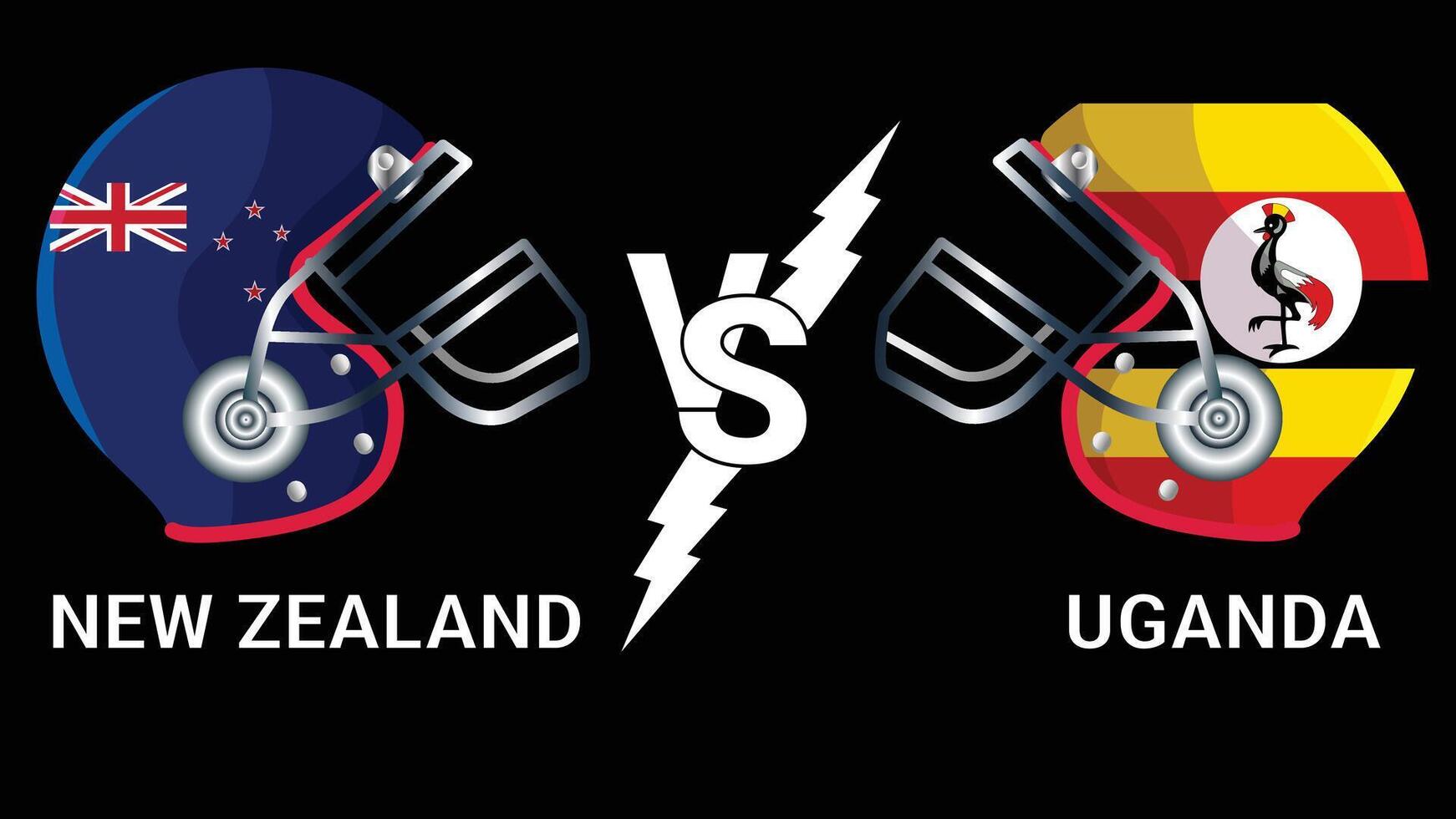 New Zealand vs Uganda 3D Illustration of Cricket Helmets and Flags vector