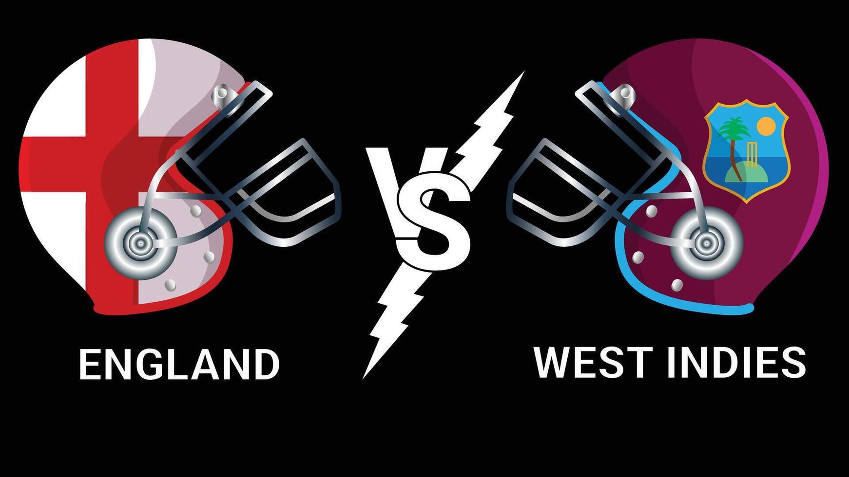 England vs West Indies 3D Illustration flags over cricket Helmet for Versus Match with Black Background vector