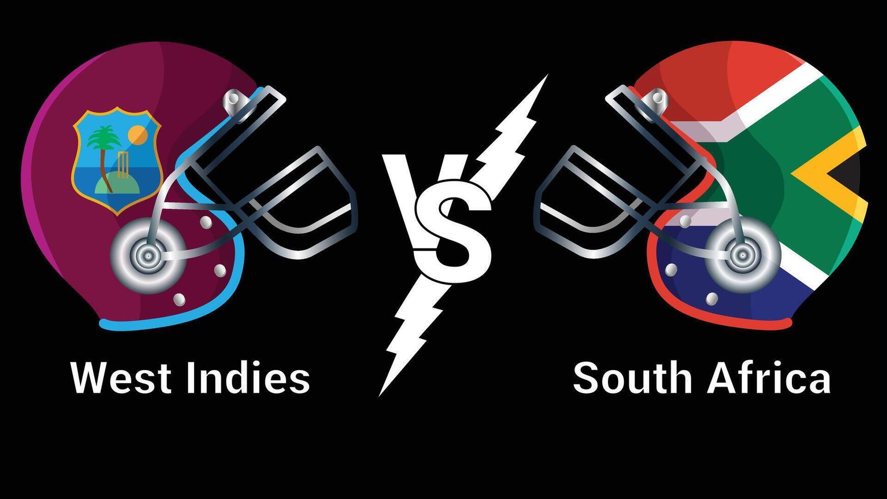 West Indies Vs South Africa 3D Illustration flags over cricket Helmet for Versus Match with Black Background vector