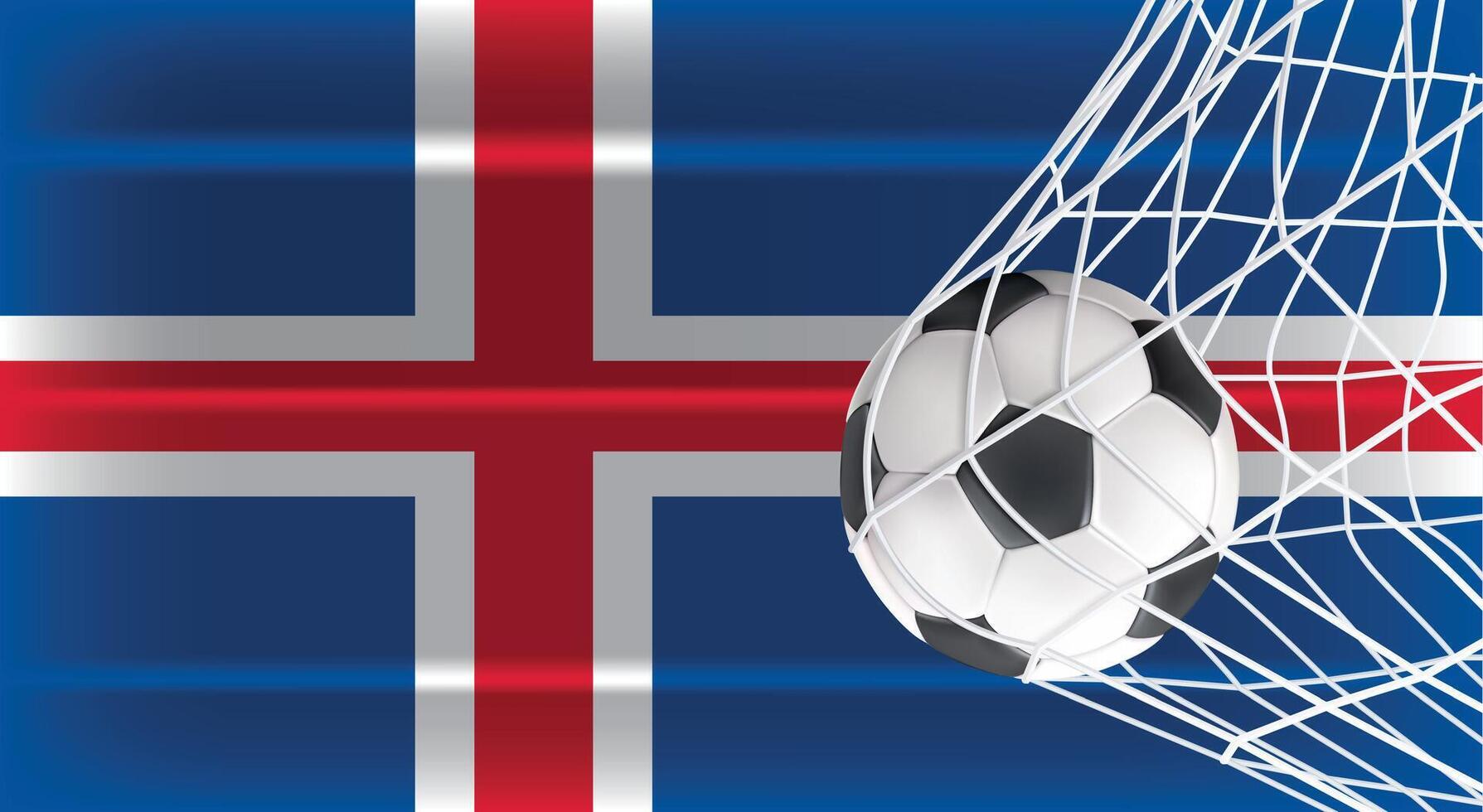 Soccer or Football ball in Goal Net Isolated on Iceland Shaded Flag, Sports Accessory Equipment for Playing Game, Championship vector