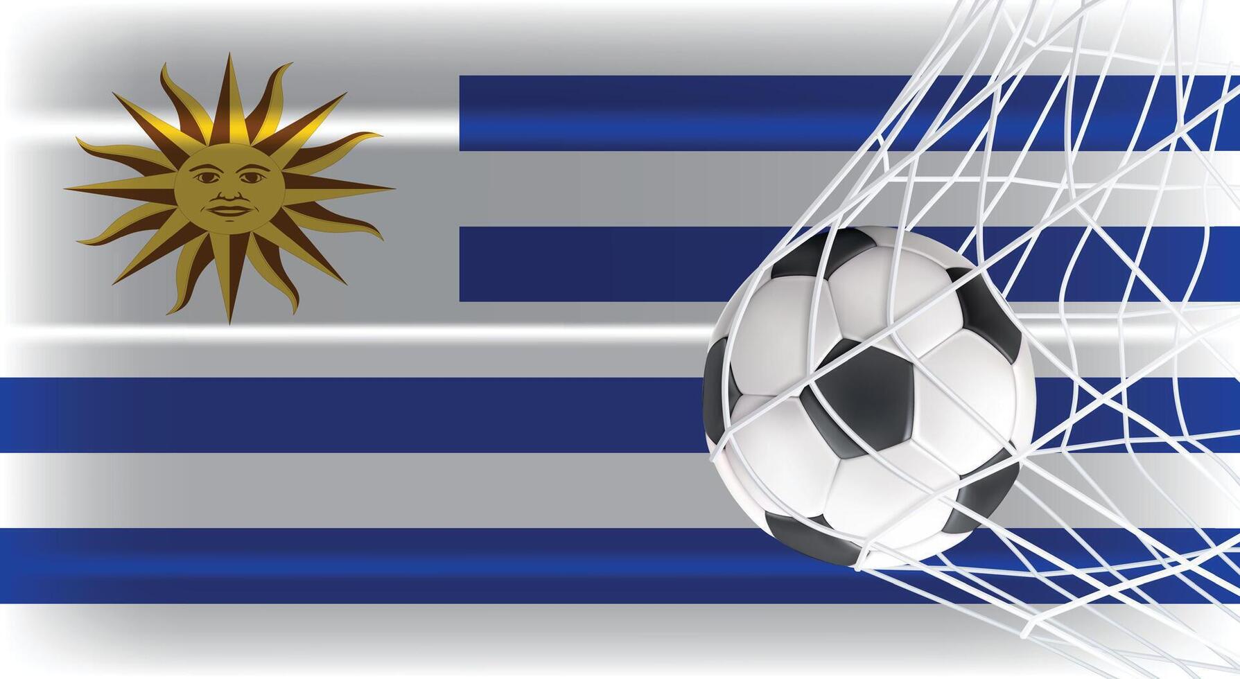 Soccer Football ball in Goal Net Isolated on Uruguay Shaded Flag, Sports Accessory Equipment for Playing Game, Championship vector