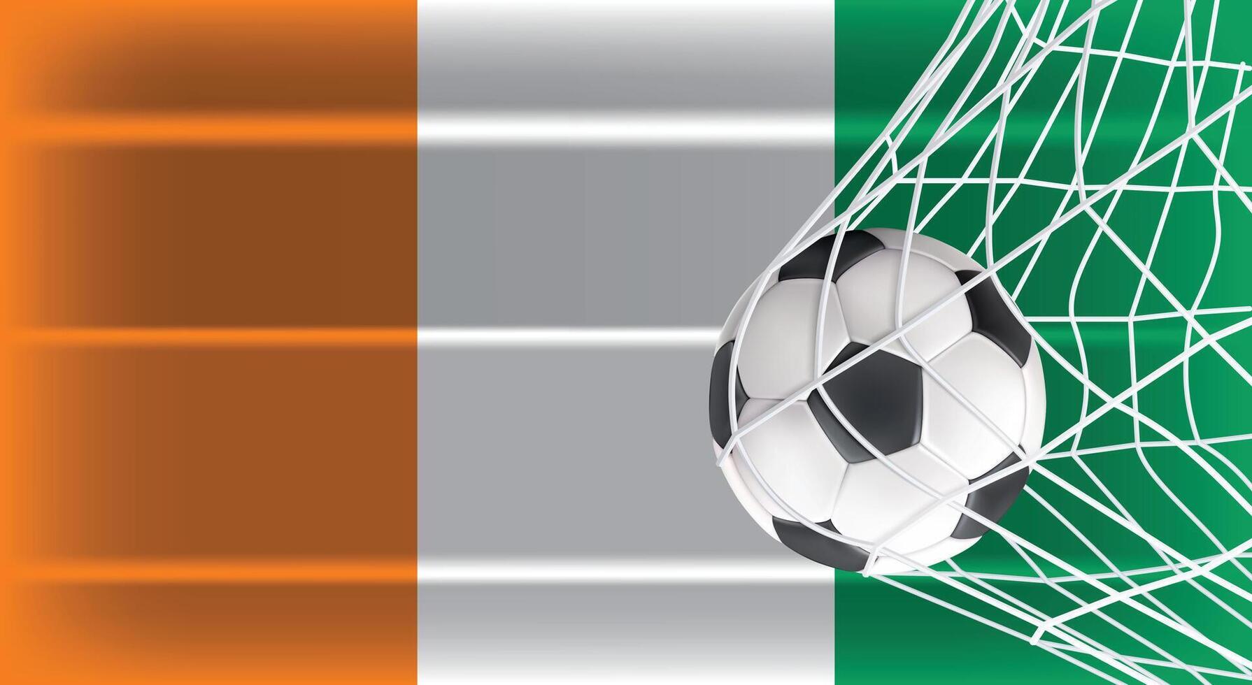 Soccer Football ball in Goal Net Isolated on Ivory Coast Shaded Flag, Sports Accessory Equipment for Playing Game, Championship vector