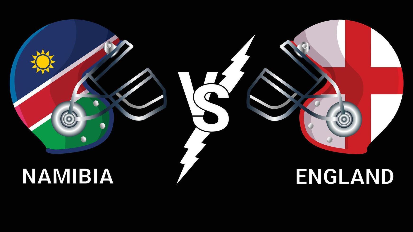 3D Illustration of Namibia vs England Cricket Helmets with Flags on Black Background vector