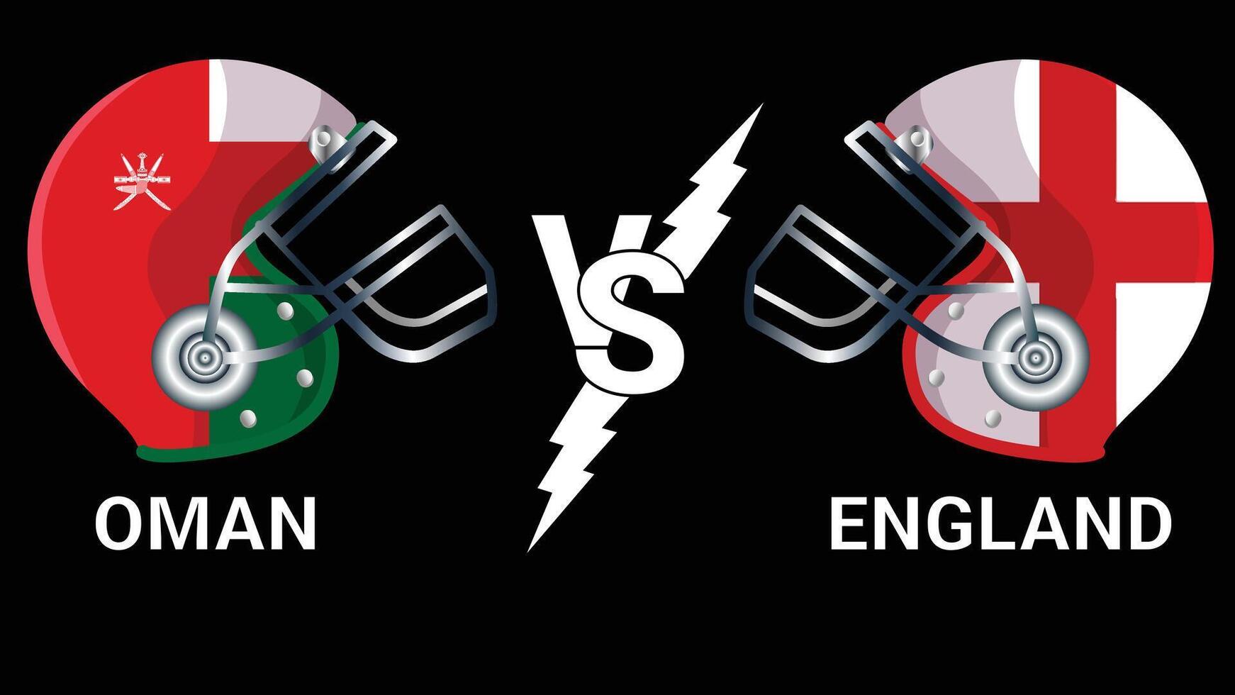 Oman Vs England 3D Illustration flags over cricket Helmet for Versus Match with Black Background vector
