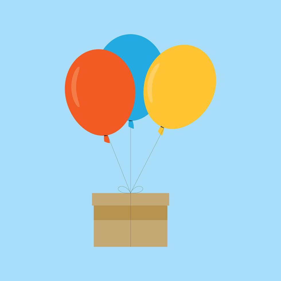 Box and colorful balloons. Wallpaper. Free space for text. Send parcels. vector