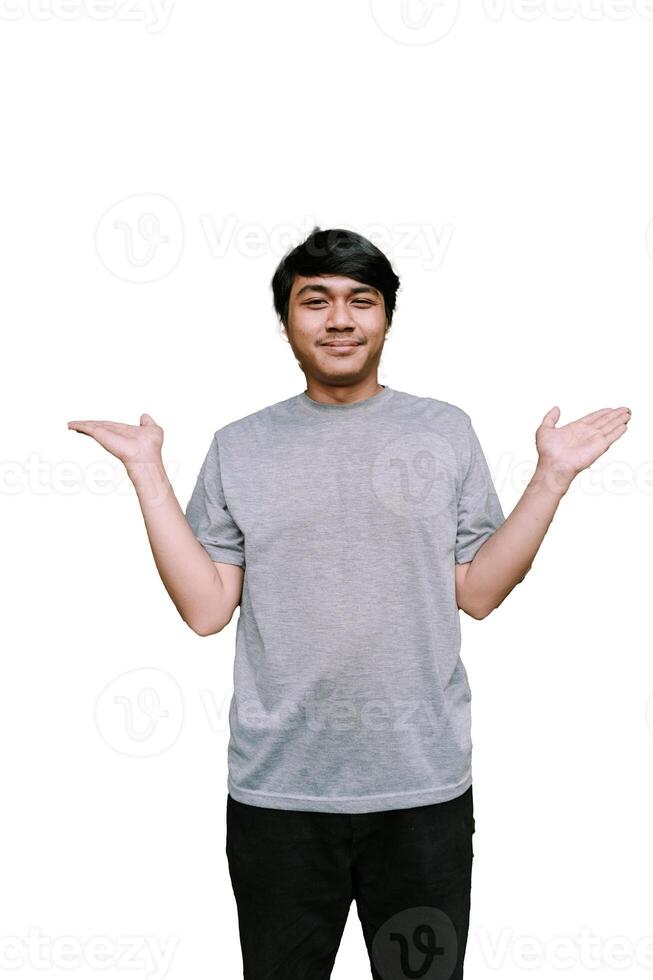 Southeast Asian man with a curious expression, appearing thoughtful as if questioning something photo