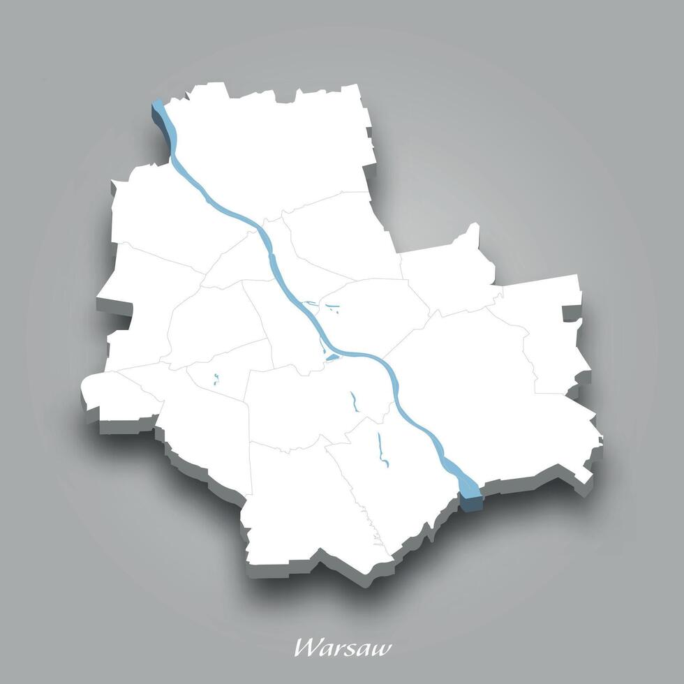 3D Map of Warsaw with Waterways Highlighted vector