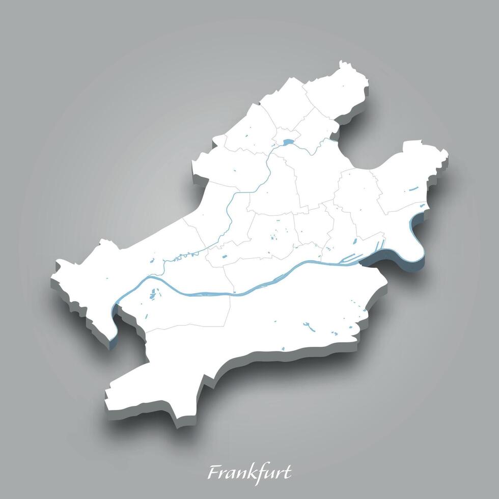3D Map of Frankfurt with Waterways Highlighted vector