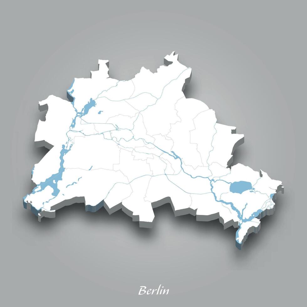 3D Map of Berlin with Waterways Highlighted vector