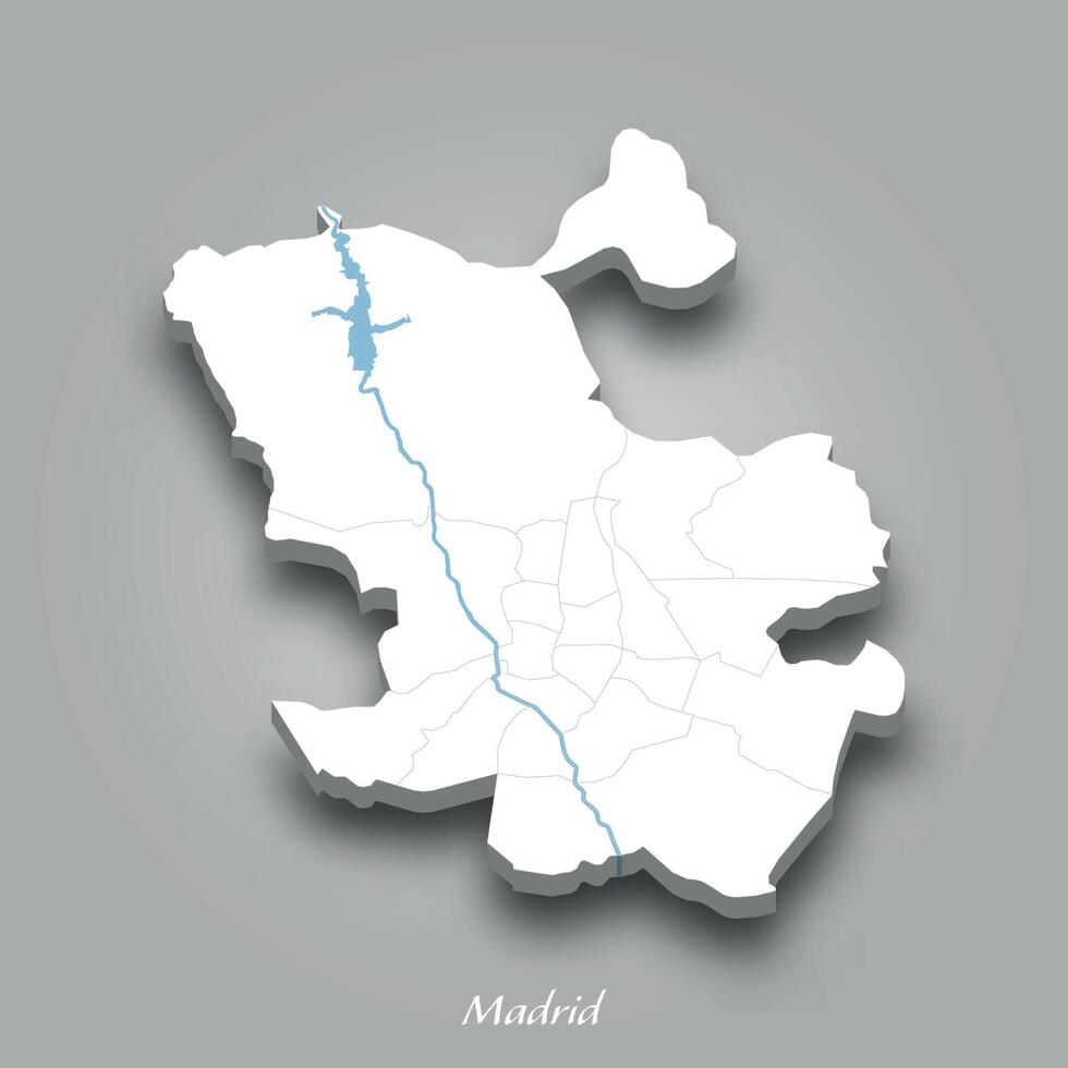 3D Map of Madrid with Waterways Highlighted vector