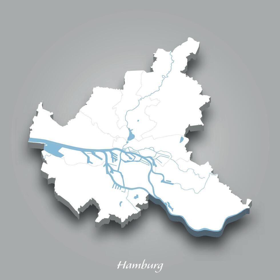 3D Map of Hamburg with Waterways Highlighted vector