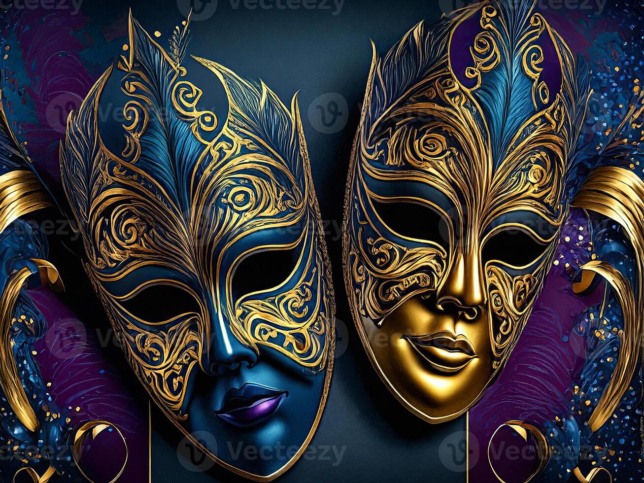 two canival ornate masks with intricate designs photo