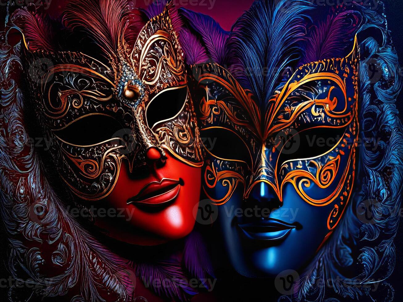 two canival ornate masks with intricate designs photo