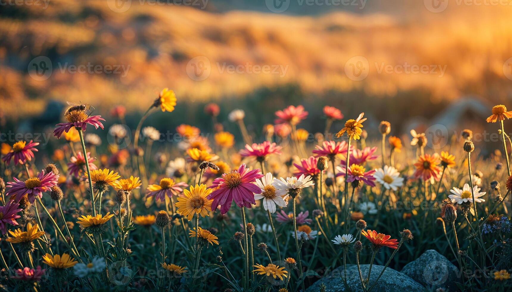 A Serene Scene with Buzzing Bees and Gentle Breezes photo