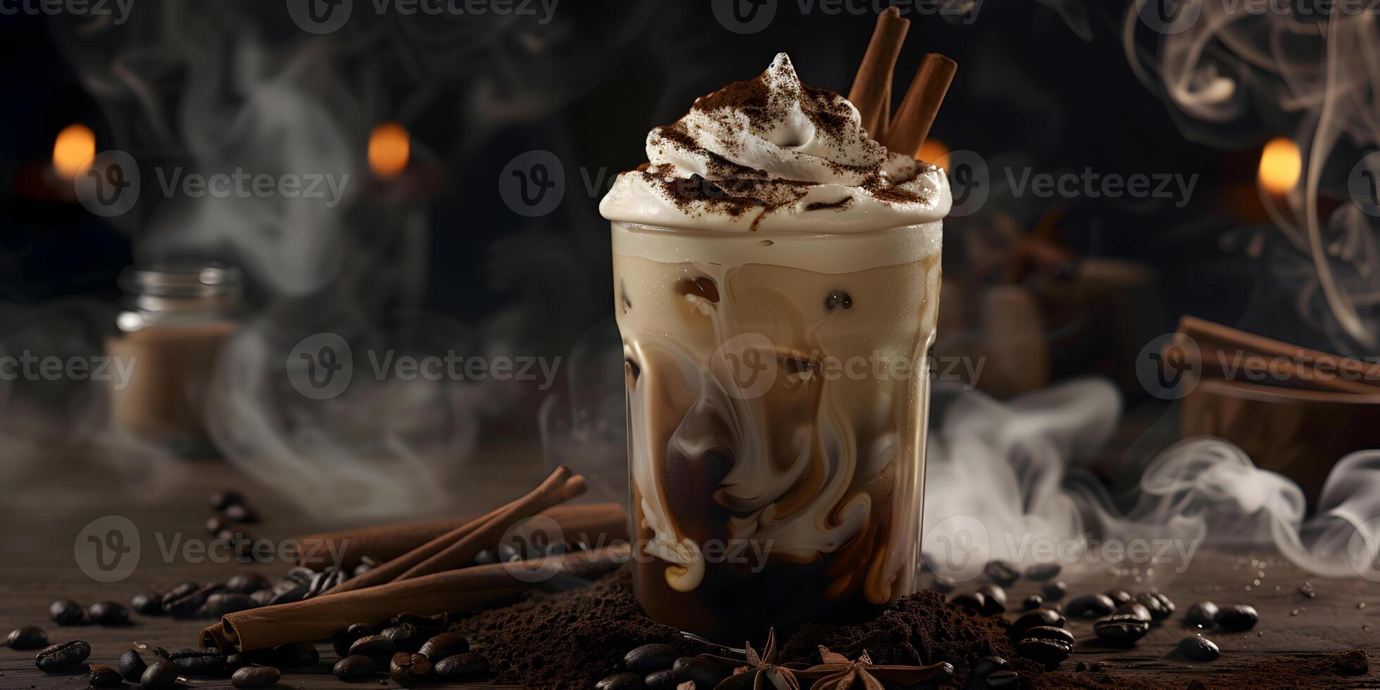 Caramel coffee with cinnamon photo
