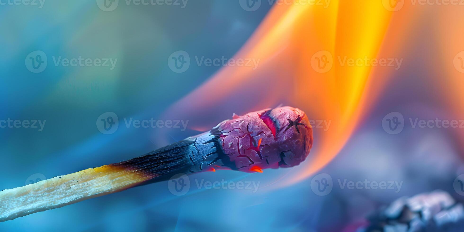 Burning match macro shot photo