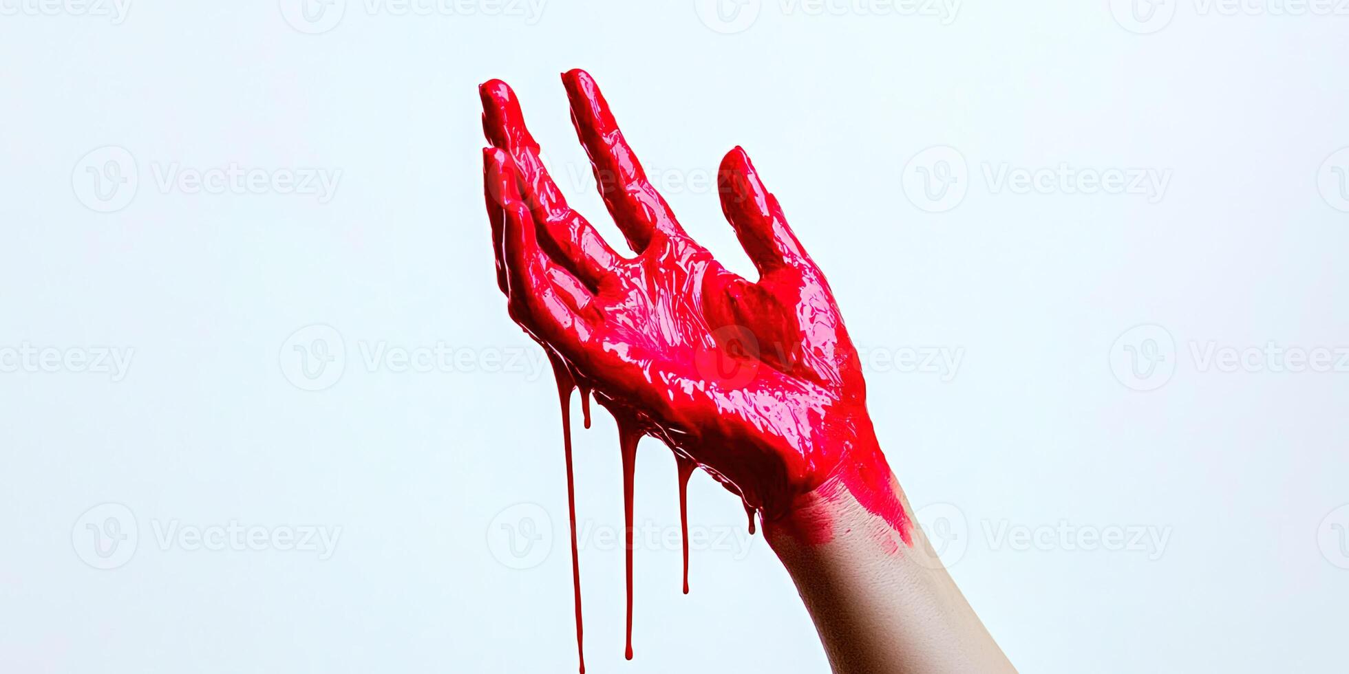 A hand with red paint dripping down it photo