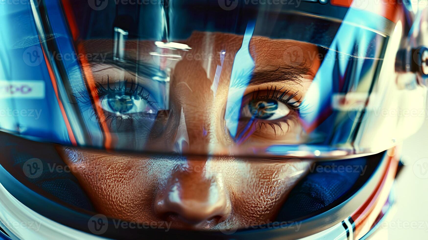 Girl in a helmet on a racing car photo