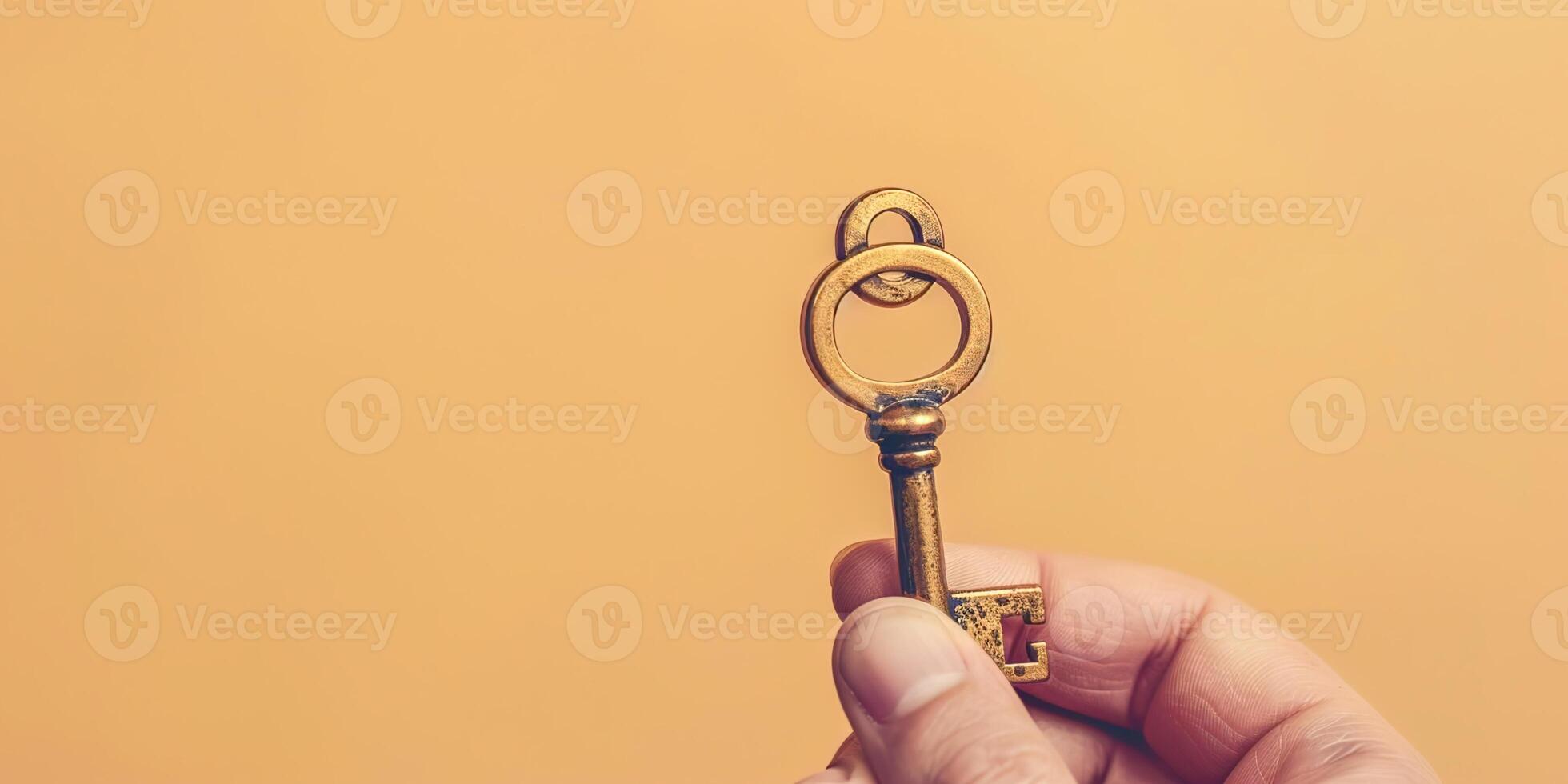 Golden key in hand photo