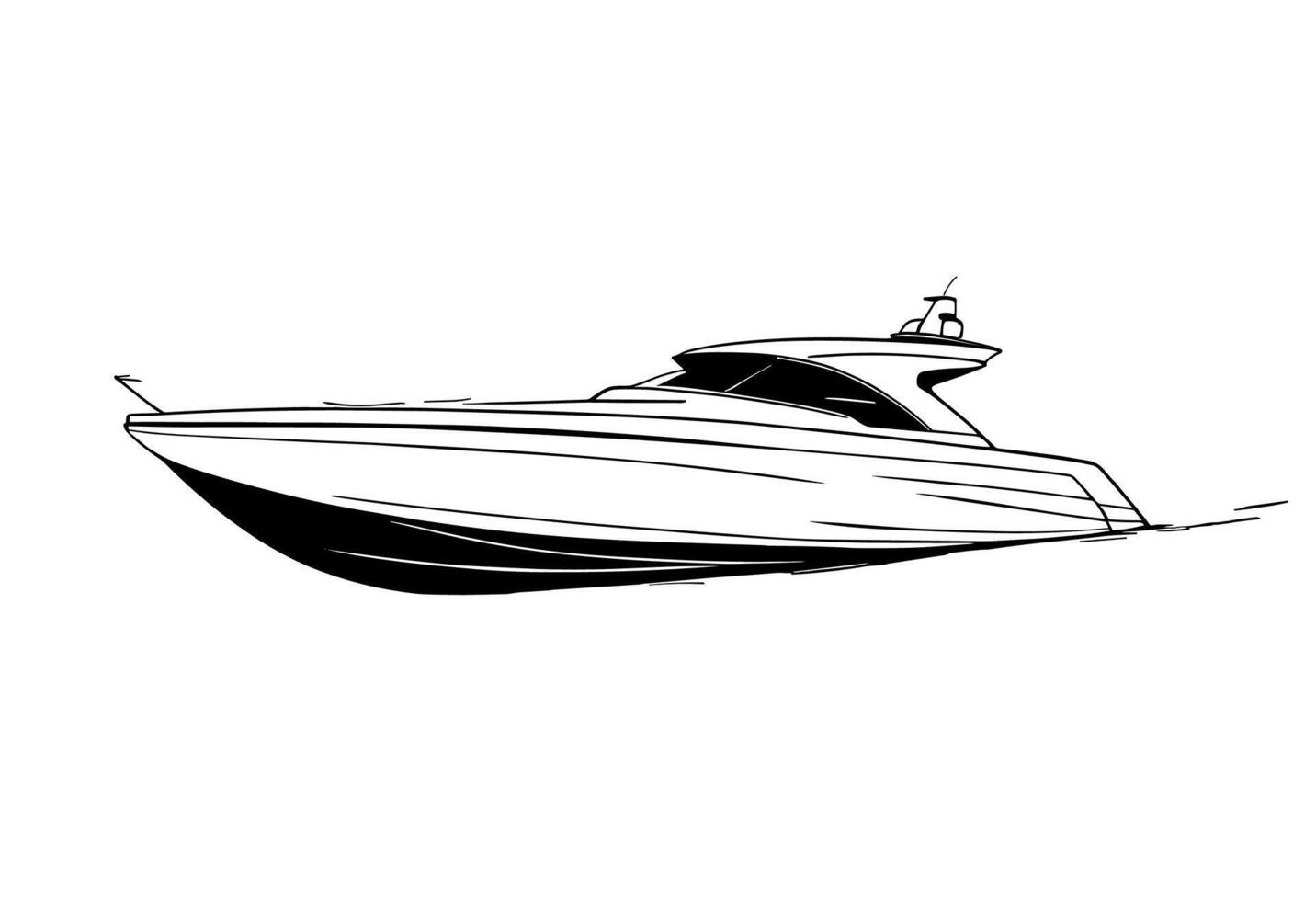 Sleek Motorboat in Motion Black and White Illustration vector