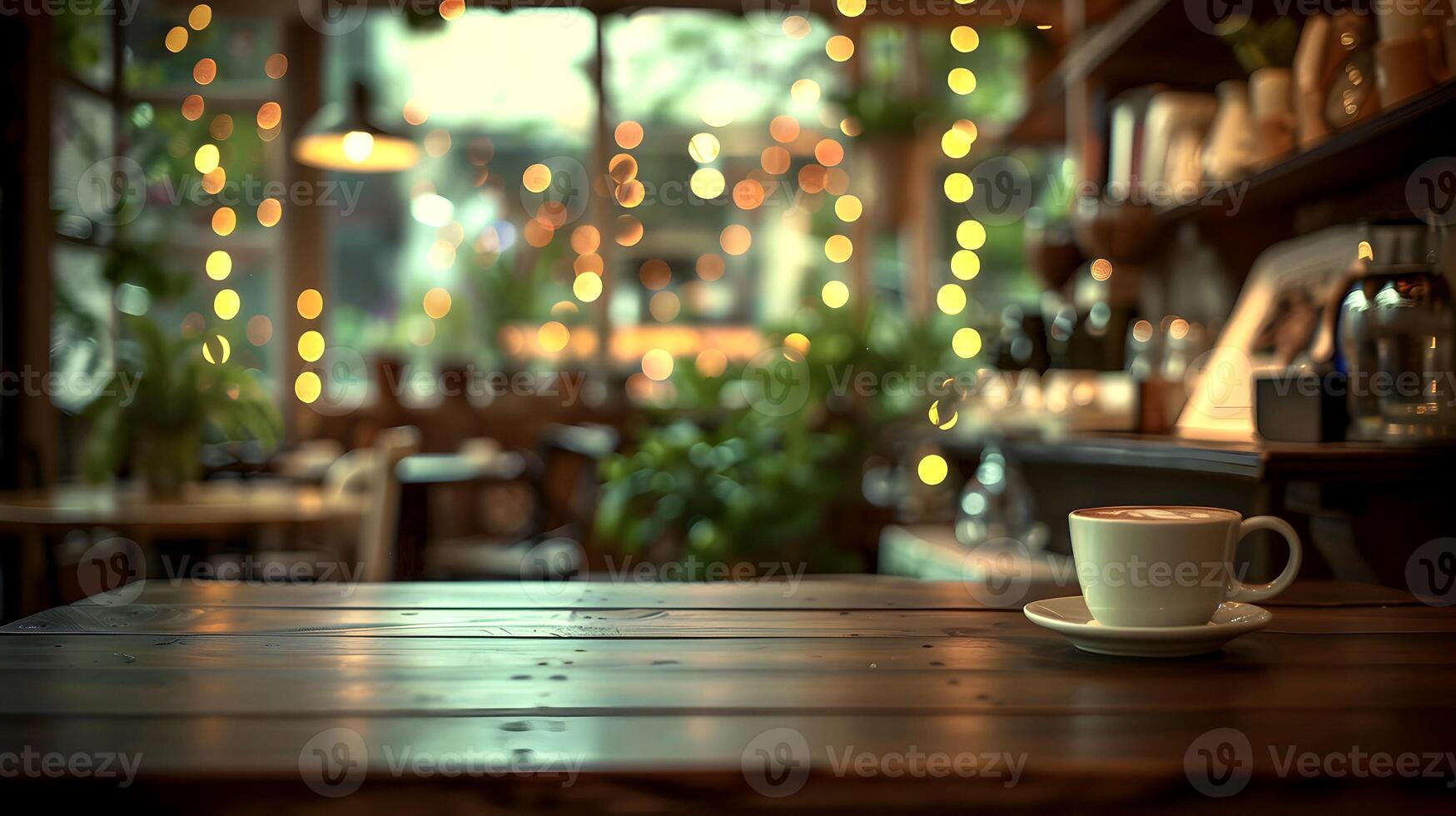 A cup of coffee on a table in a restaurant photo