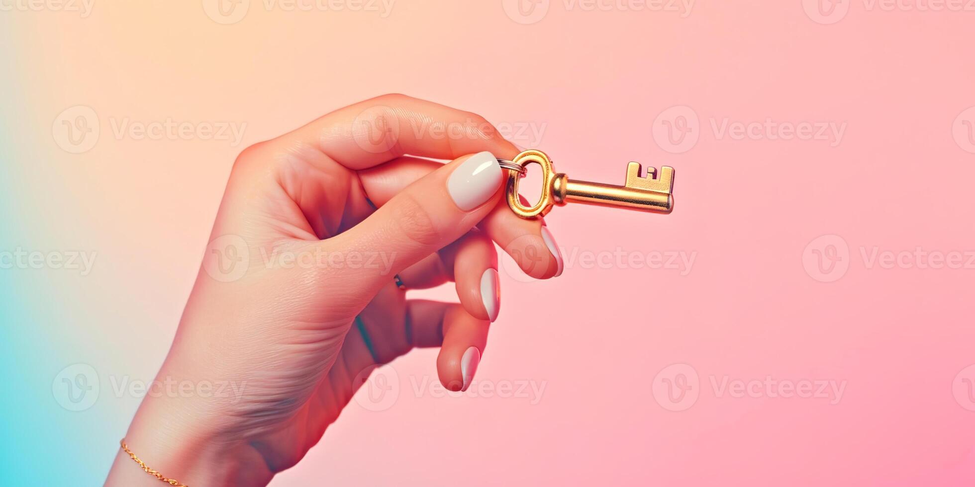 Golden key in hand photo