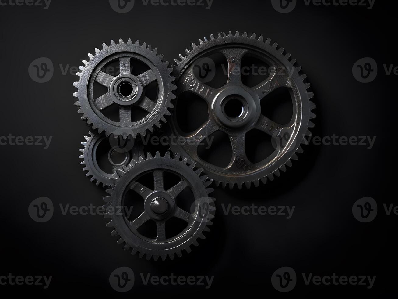 Mechanical gears on a black background photo