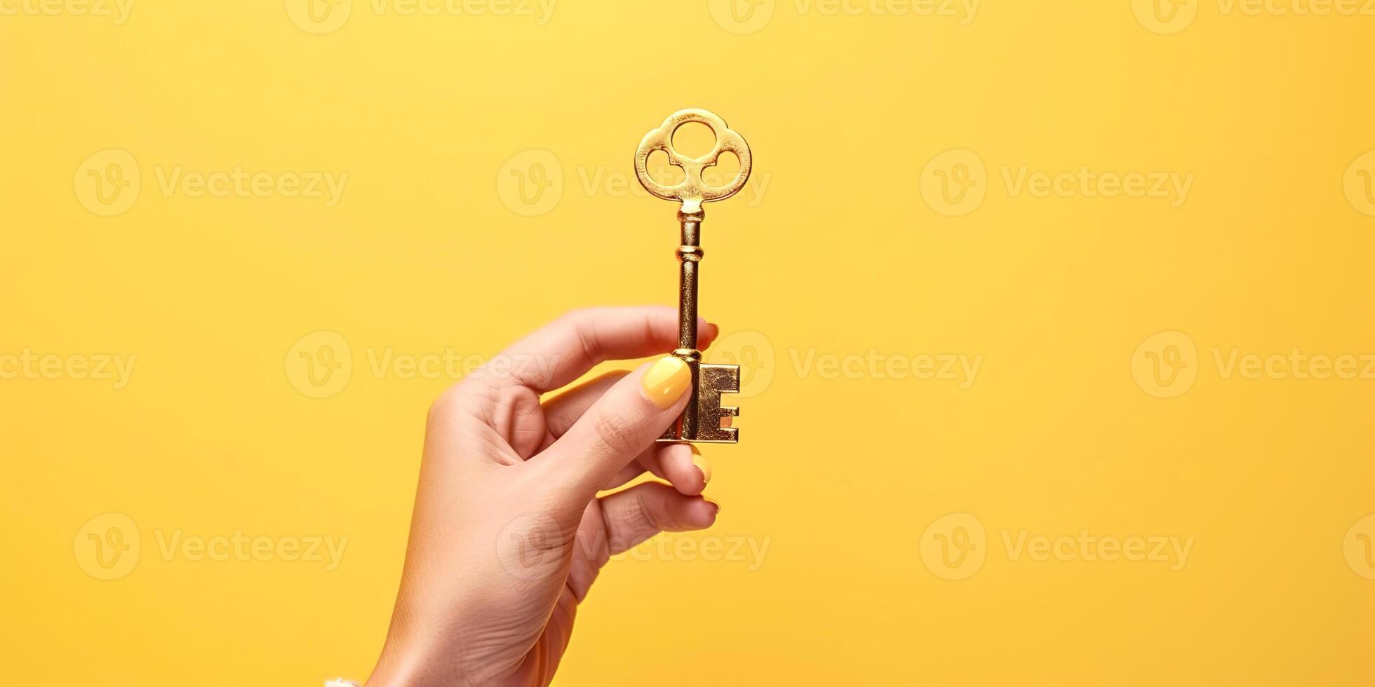 Golden key in hand photo