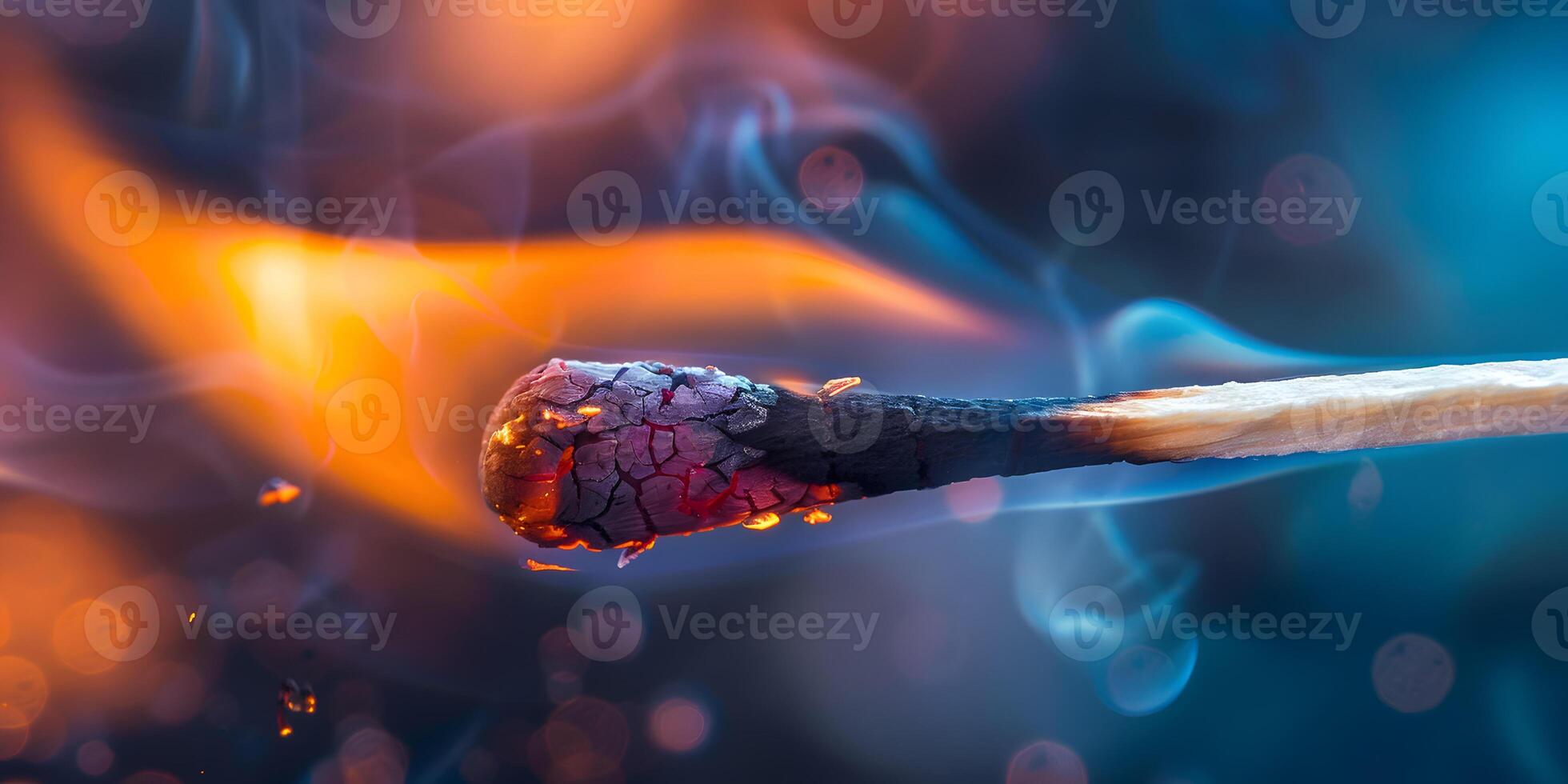 Burning match macro shot photo