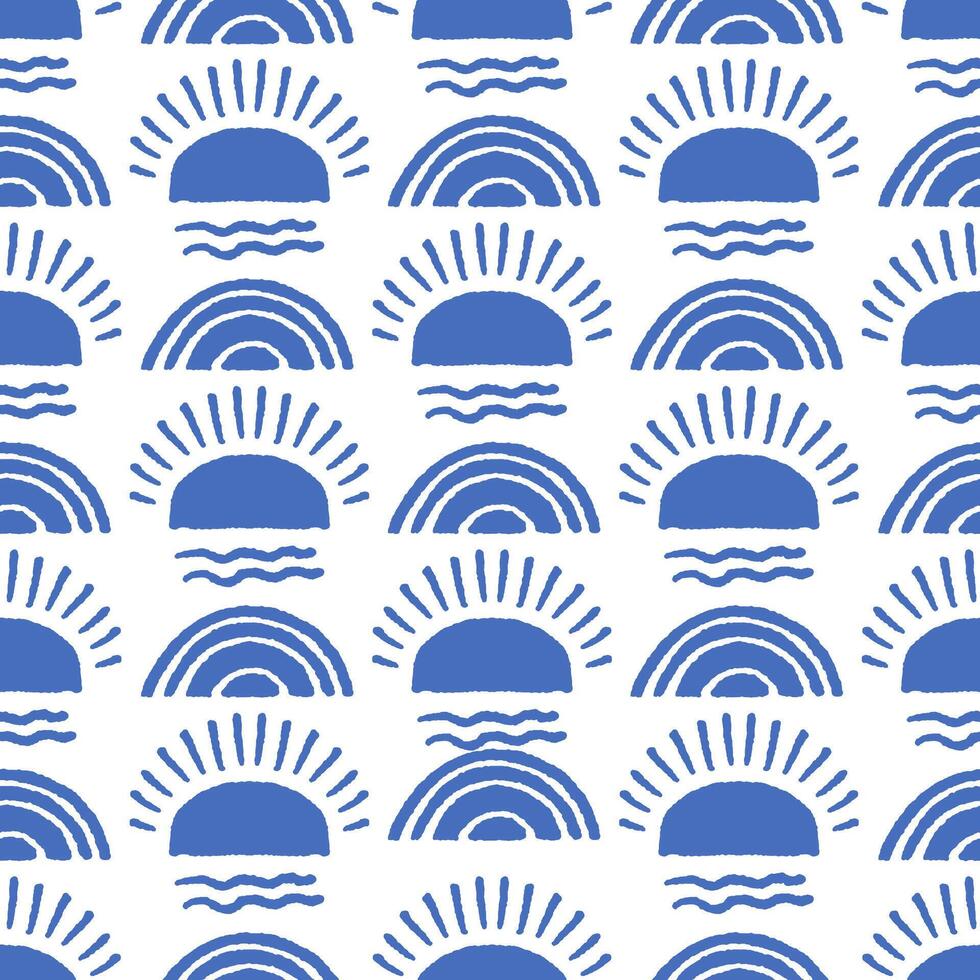 Sunrise Coastal Seamless Pattern vector